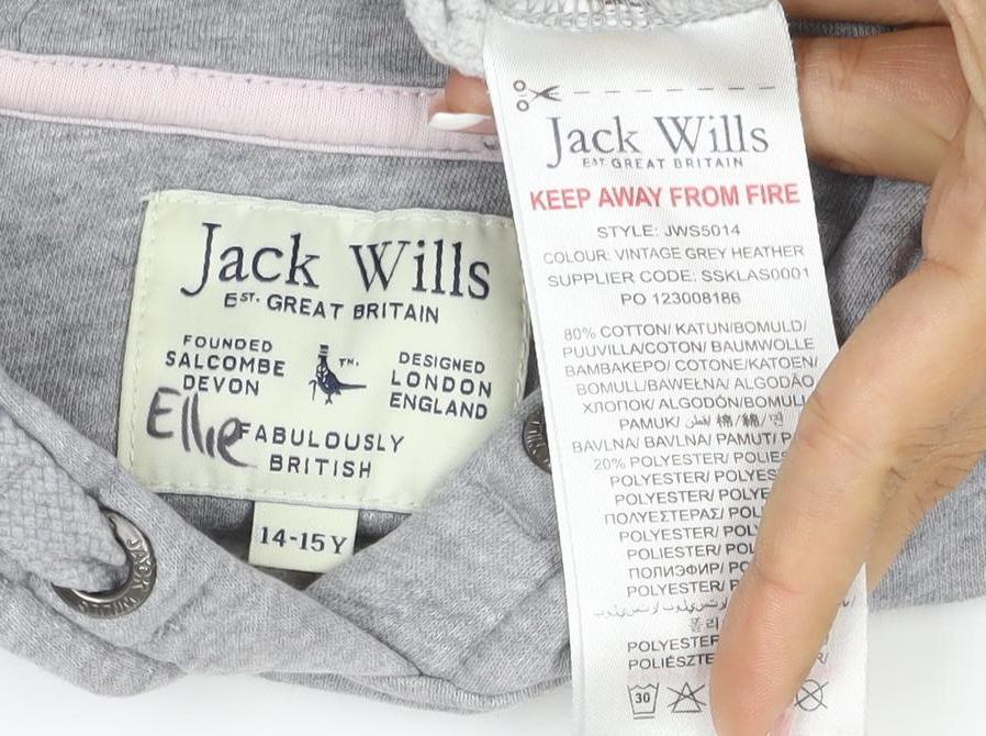 Jack Wills Girls Grey Pink Logo Pullover Hoodie 14-15 Years