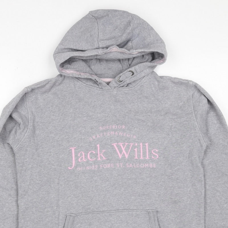 Jack Wills Girls Grey Pink Logo Pullover Hoodie 14-15 Years