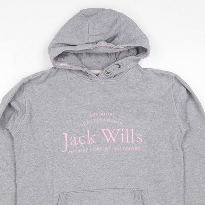 Jack Wills Girls Grey Pink Logo Pullover Hoodie 14-15 Years