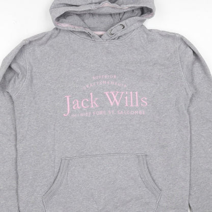 Jack Wills Girls Grey Pink Logo Pullover Hoodie 14-15 Years