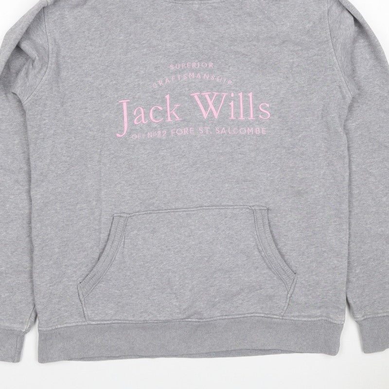 Jack Wills Girls Grey Pink Logo Pullover Hoodie 14-15 Years