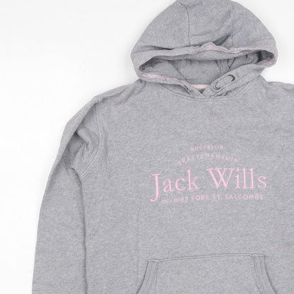 Jack Wills Girls Grey Pink Logo Pullover Hoodie 14-15 Years