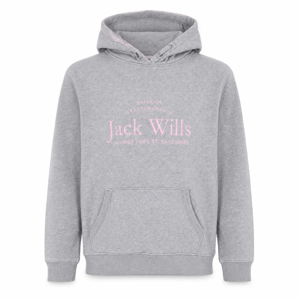 Jack Wills Girls Grey Pink Logo Pullover Hoodie 14-15 Years