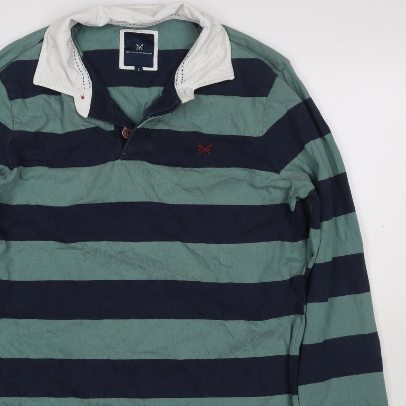 Crew Clothing Company Men’s Green Navy Striped Henley Sweatshirt L