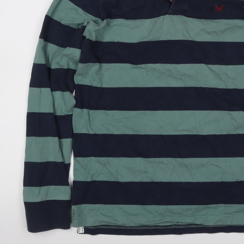 Crew Clothing Company Men’s Green Navy Striped Henley Sweatshirt L
