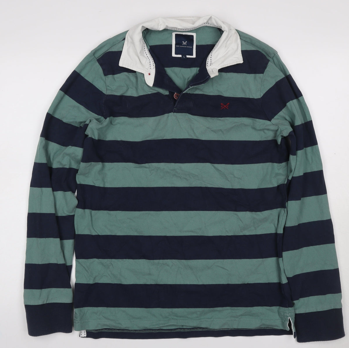 Crew Clothing Company Men’s Green Navy Striped Henley Sweatshirt L