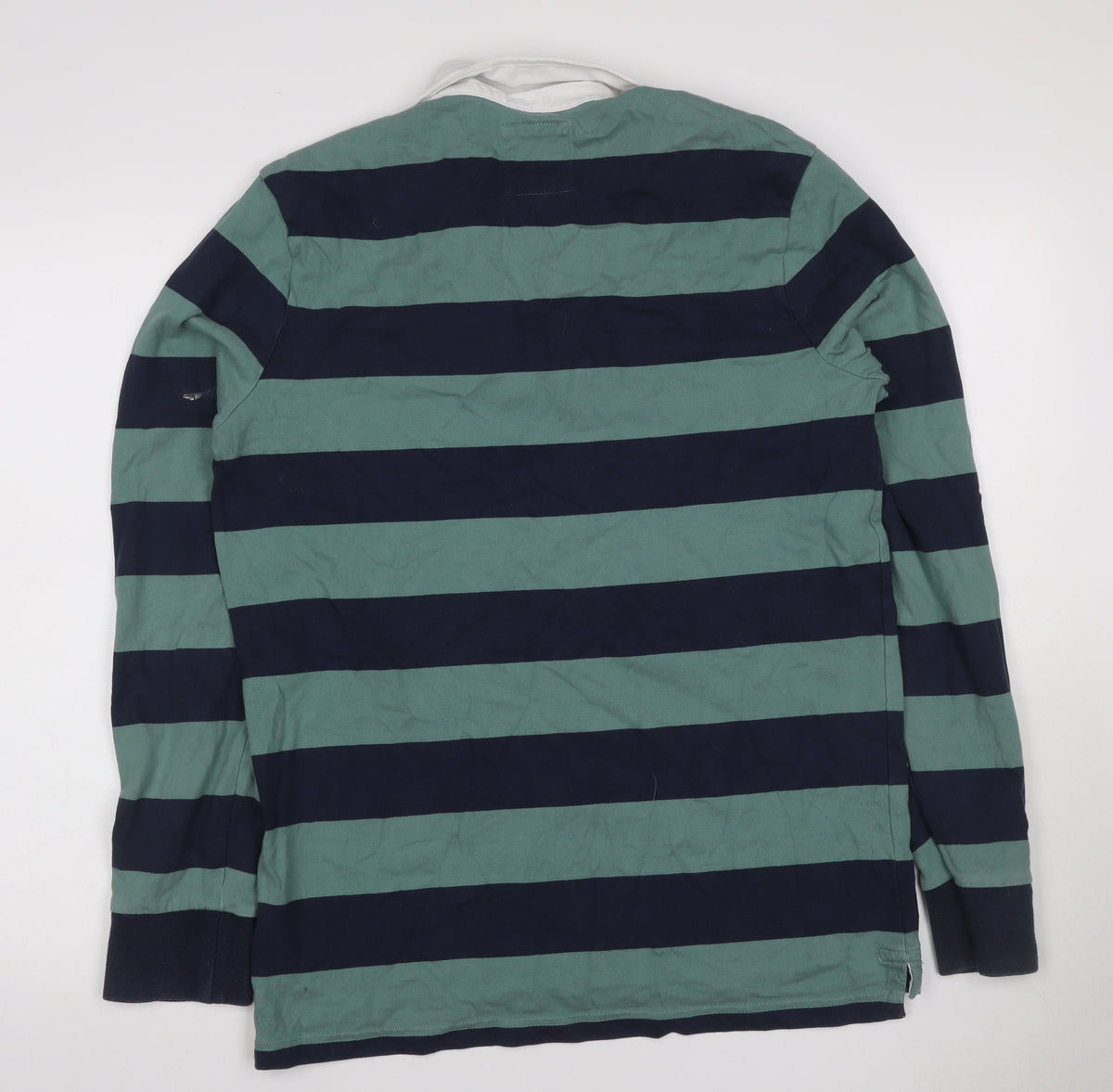 Crew Clothing Company Men’s Green Navy Striped Henley Sweatshirt L