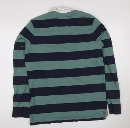 Crew Clothing Company Men’s Green Navy Striped Henley Sweatshirt L