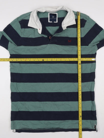 Crew Clothing Company Men’s Green Navy Striped Henley Sweatshirt L