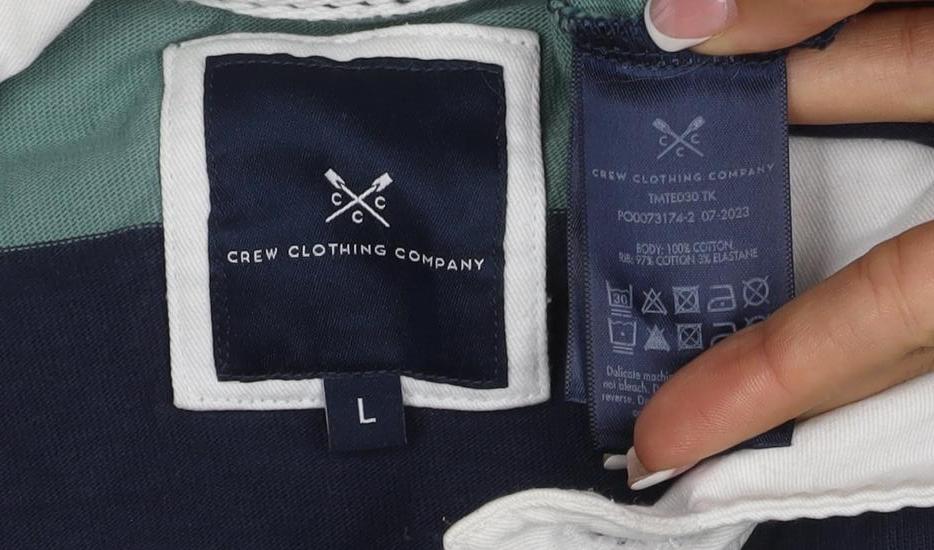 Crew Clothing Company Men’s Green Navy Striped Henley Sweatshirt L