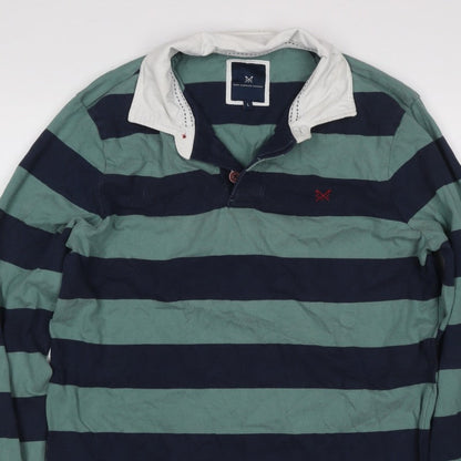 Crew Clothing Company Men’s Green Navy Striped Henley Sweatshirt L