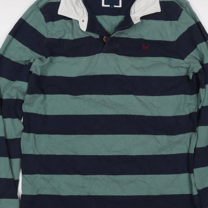 Crew Clothing Company Men’s Green Navy Striped Henley Sweatshirt L