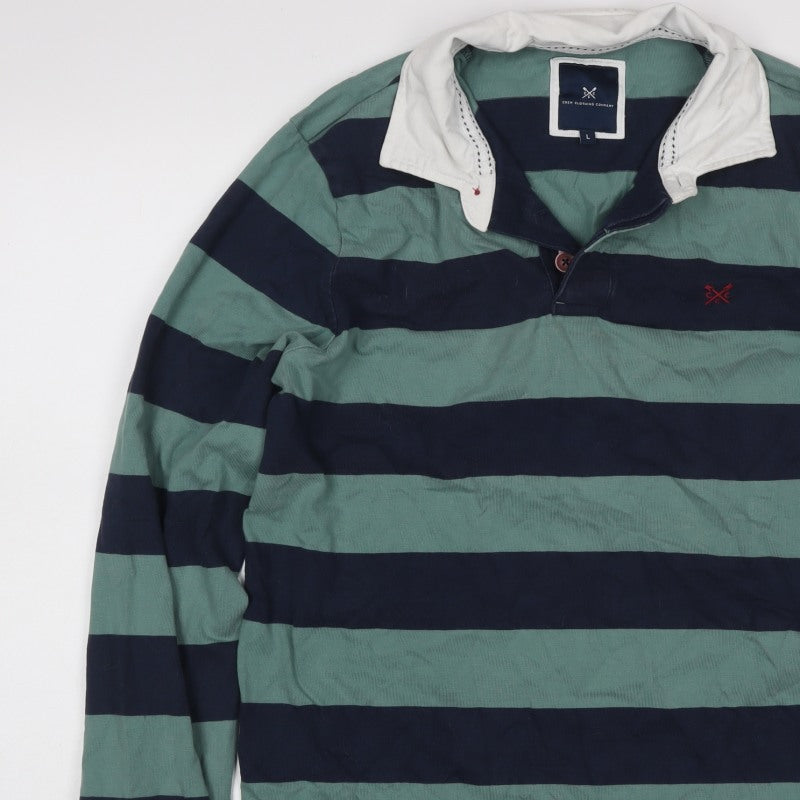 Crew Clothing Company Men’s Green Navy Striped Henley Sweatshirt L