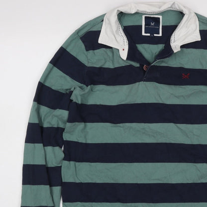 Crew Clothing Company Men’s Green Navy Striped Henley Sweatshirt L