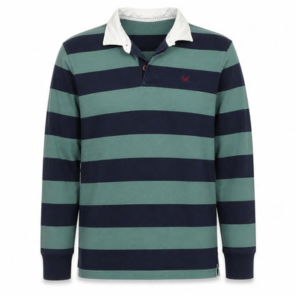 Crew Clothing Company Men’s Green Navy Striped Henley Sweatshirt L