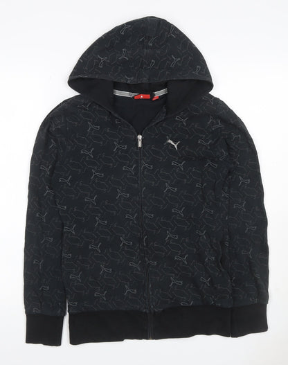 Puma Women’s Black Full Zip Hooded Logo Print Hoodie UK 10