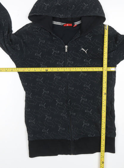 Puma Women’s Black Full Zip Hooded Logo Print Hoodie UK 10