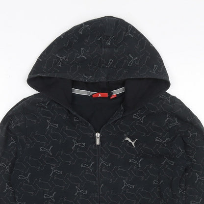 Puma Women’s Black Full Zip Hooded Logo Print Hoodie UK 10