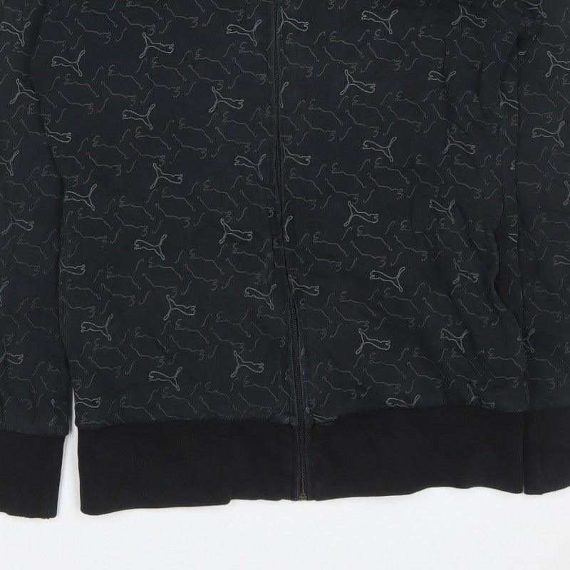 Puma Women’s Black Full Zip Hooded Logo Print Hoodie UK 10