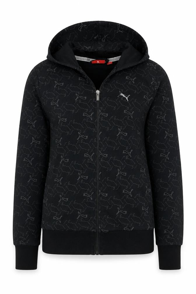 Puma Women’s Black Full Zip Hooded Logo Print Hoodie UK 10