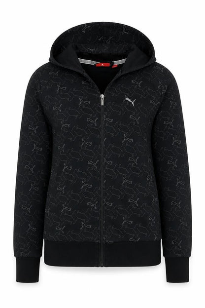 Puma Women’s Black Full Zip Hooded Logo Print Hoodie UK 10