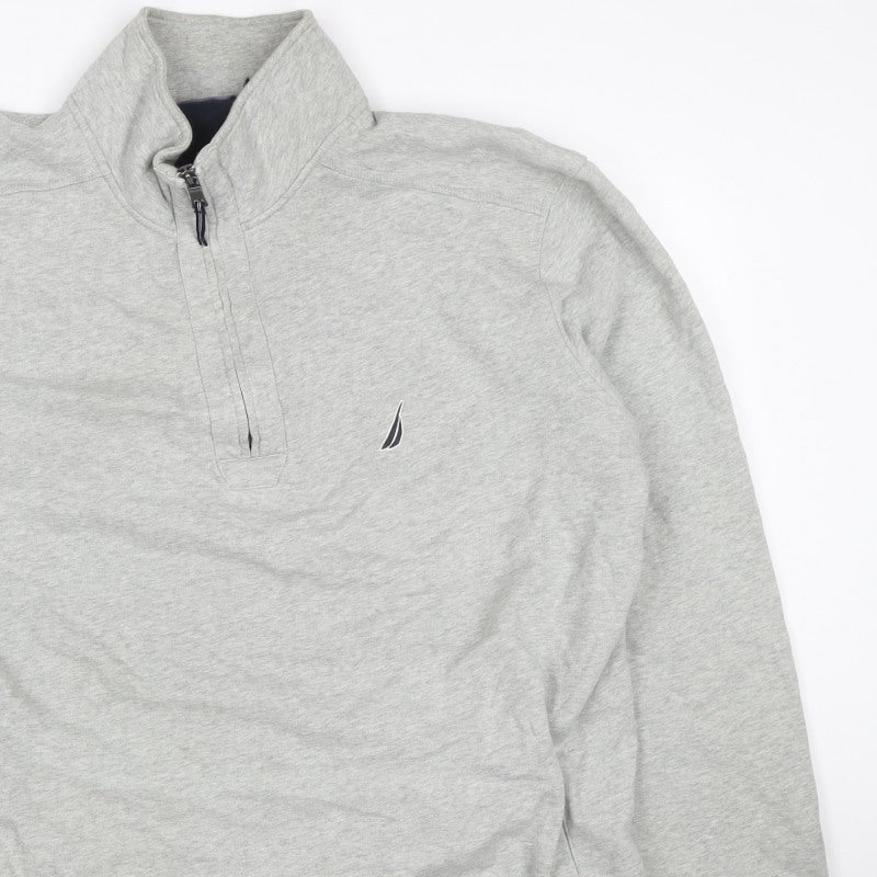 Nautica Men Grey 2XL 1/4 Zip Pullover Sweatshirt Logo