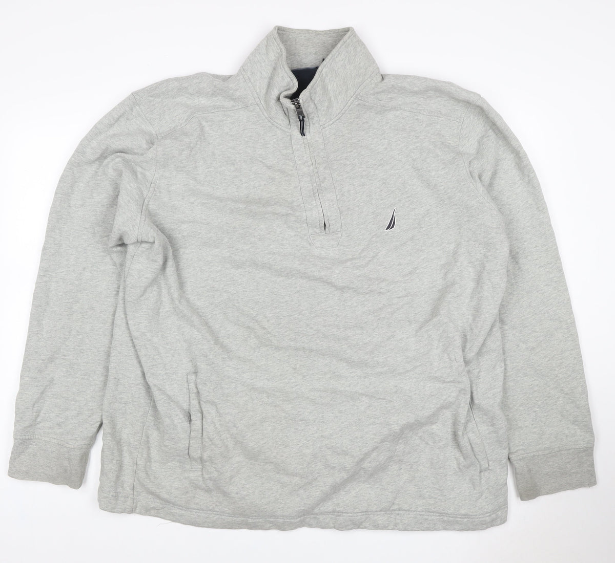 Nautica Men Grey 2XL 1/4 Zip Pullover Sweatshirt Logo