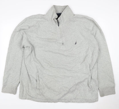 Nautica Men Grey 2XL 1/4 Zip Pullover Sweatshirt Logo