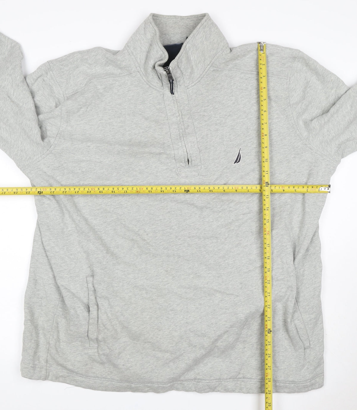 Nautica Men Grey 2XL 1/4 Zip Pullover Sweatshirt Logo