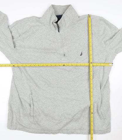 Nautica Men Grey 2XL 1/4 Zip Pullover Sweatshirt Logo