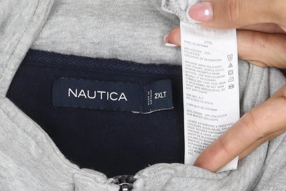 Nautica Men Grey 2XL 1/4 Zip Pullover Sweatshirt Logo