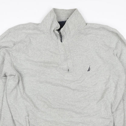 Nautica Men Grey 2XL 1/4 Zip Pullover Sweatshirt Logo
