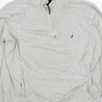 Nautica Men Grey 2XL 1/4 Zip Pullover Sweatshirt Logo