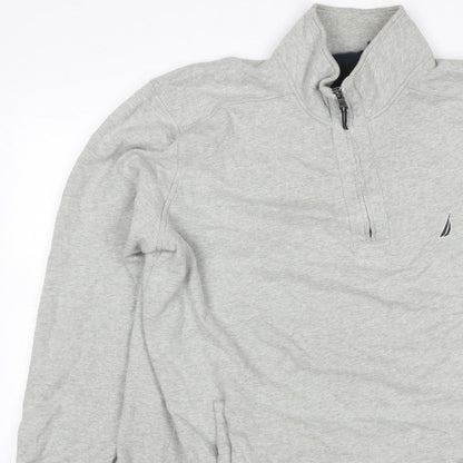 Nautica Men Grey 2XL 1/4 Zip Pullover Sweatshirt Logo