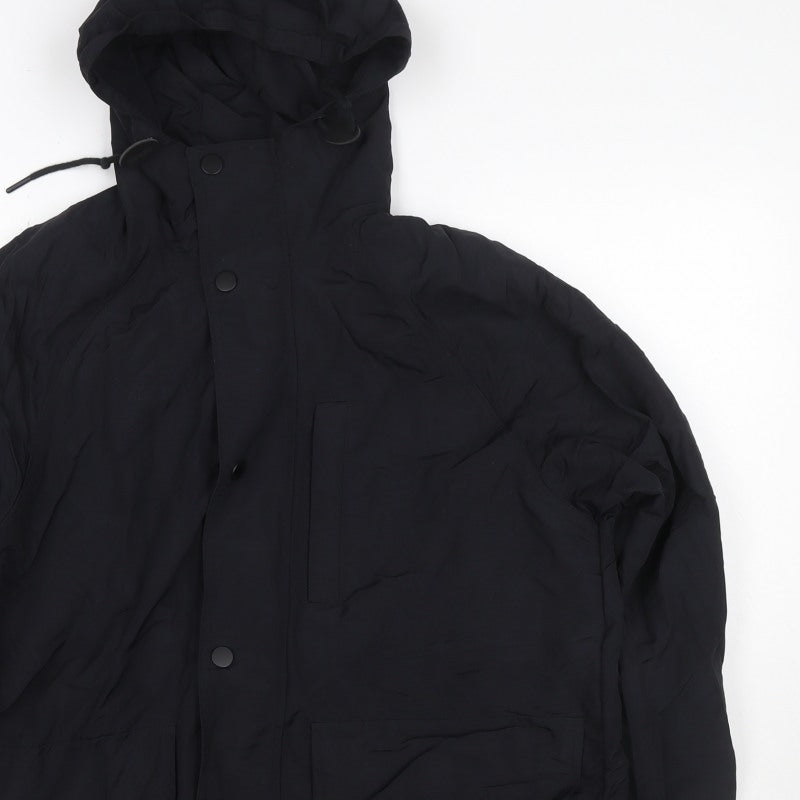 GAP Women Black M Hooded Parka Jacket Recycled Nylon Zip Pockets