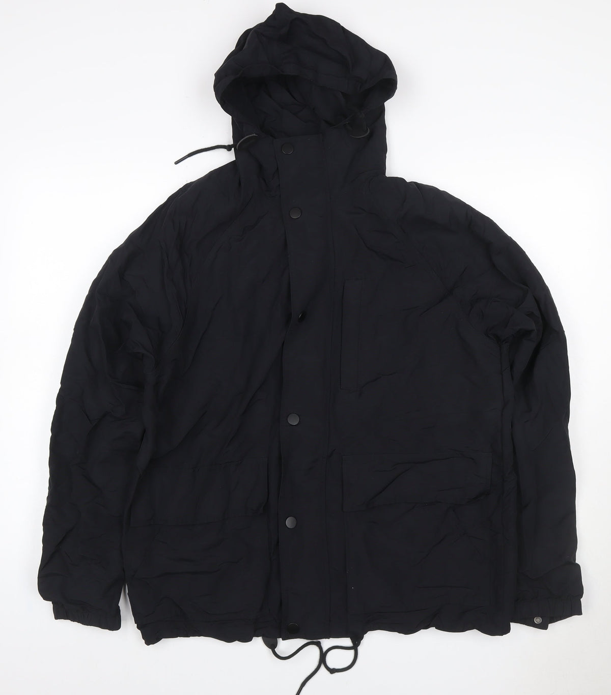 GAP Women Black M Hooded Parka Jacket Recycled Nylon Zip Pockets