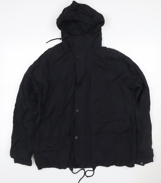 GAP Women Black M Hooded Parka Jacket Recycled Nylon Zip Pockets