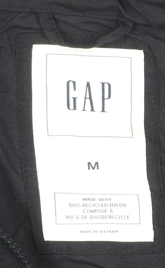 GAP Women Black M Hooded Parka Jacket Recycled Nylon Zip Pockets