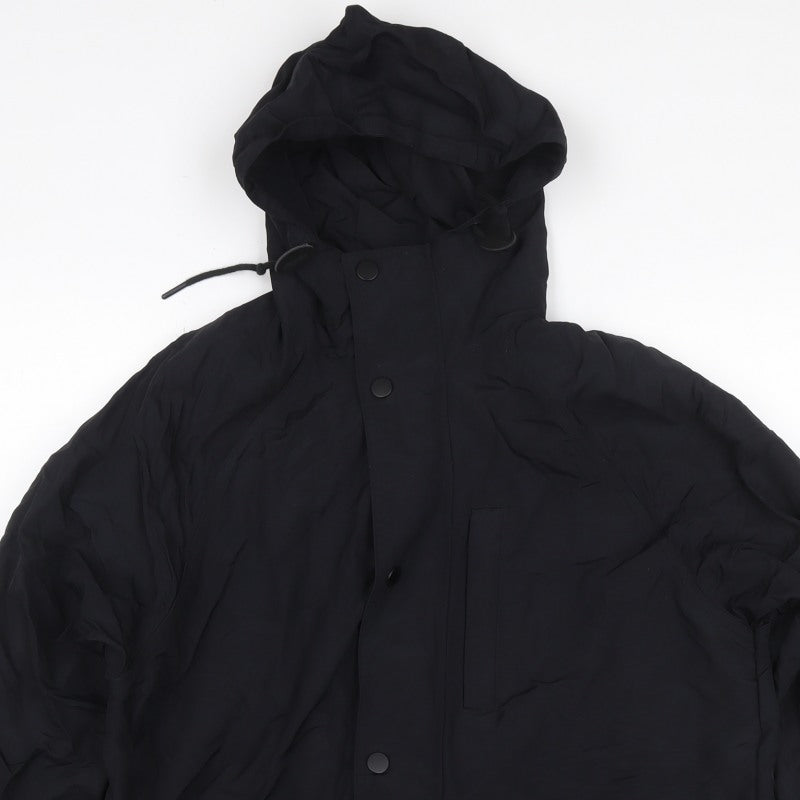 GAP Women Black M Hooded Parka Jacket Recycled Nylon Zip Pockets