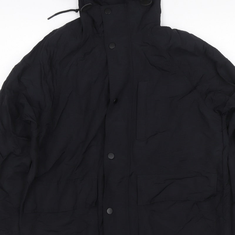 GAP Women Black M Hooded Parka Jacket Recycled Nylon Zip Pockets