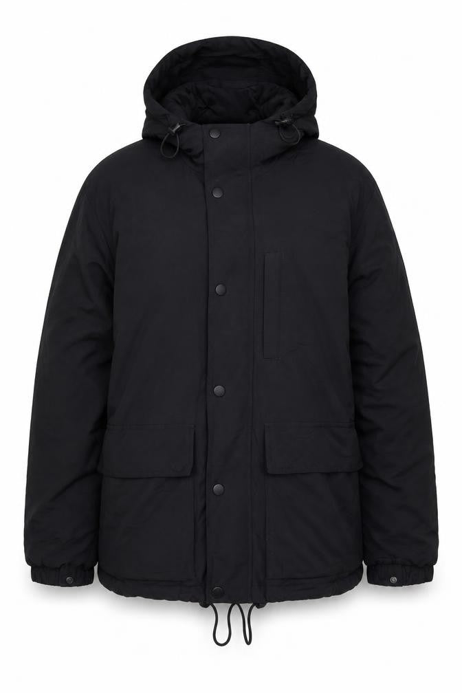 GAP Women Black M Hooded Parka Jacket Recycled Nylon Zip Pockets
