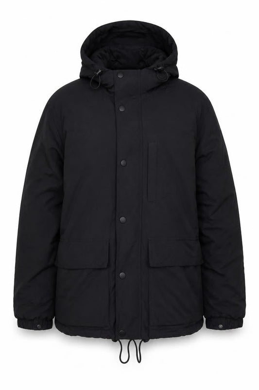 GAP Women Black M Hooded Parka Jacket Recycled Nylon Zip Pockets