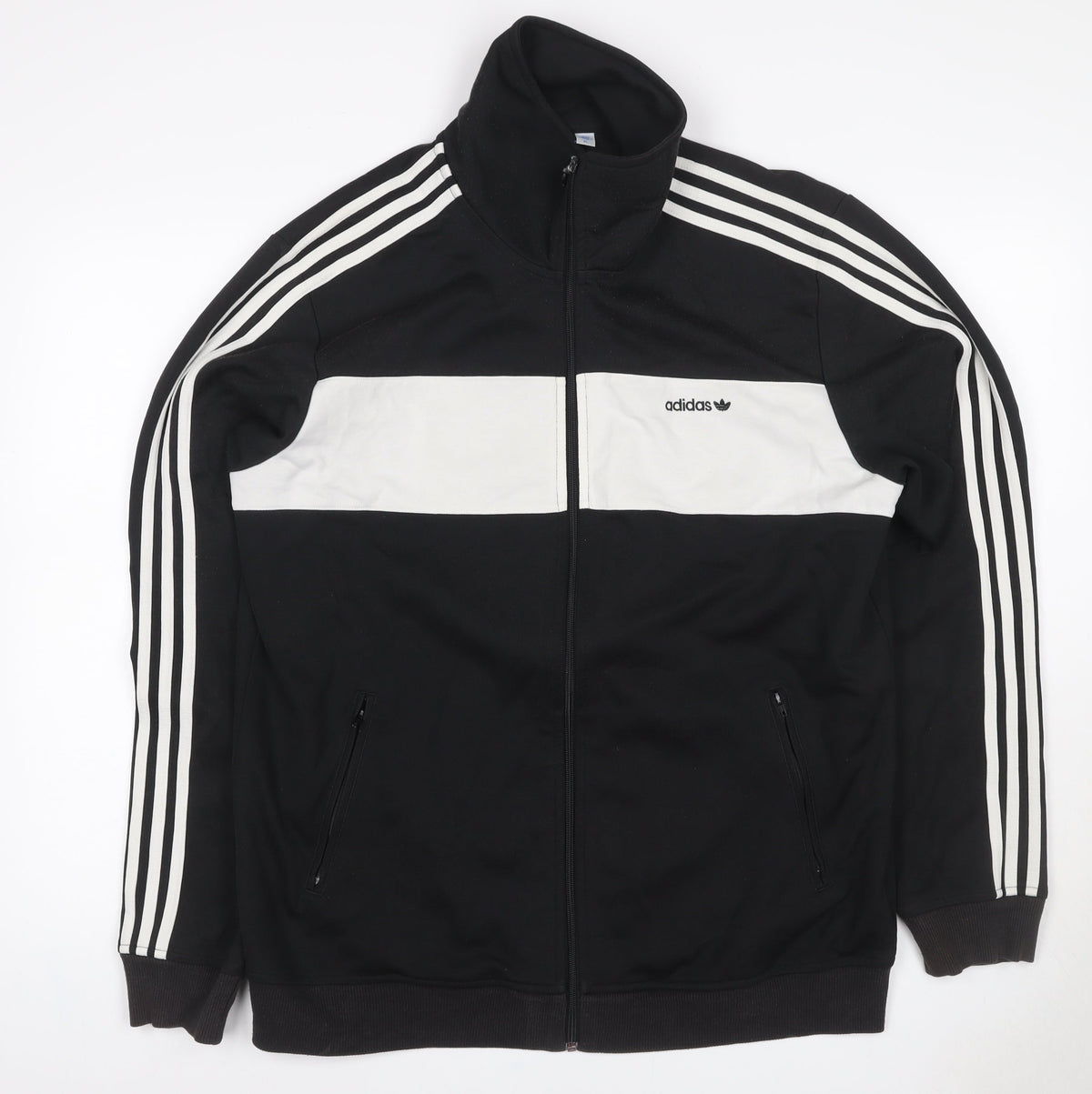 adidas Men’s Black White Stripe Full Zip Track Sweatshirt XL