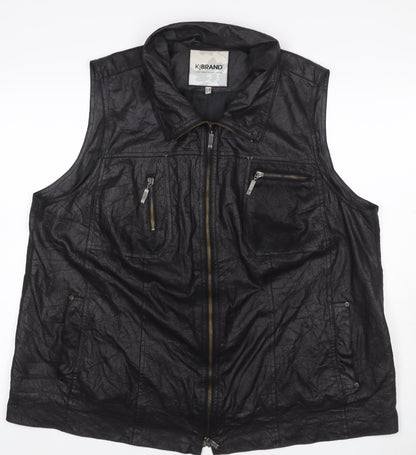 KJ Brand Women Black UK 22 Faux Leather Zip Pocket Sleeveless Waistcoat