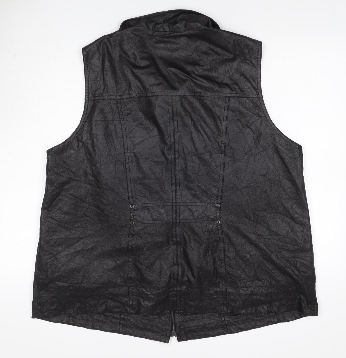 KJ Brand Women Black UK 22 Faux Leather Zip Pocket Sleeveless Waistcoat