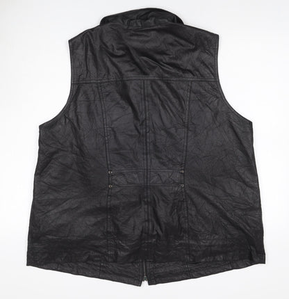 KJ Brand Women Black UK 22 Faux Leather Zip Pocket Sleeveless Waistcoat