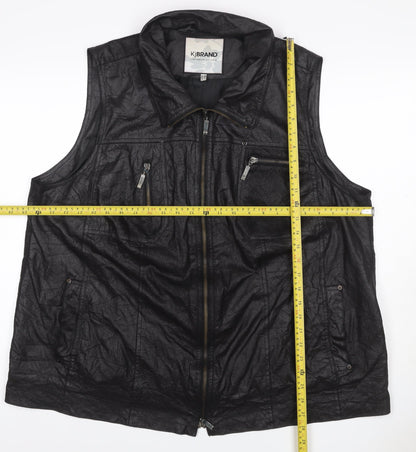 KJ Brand Women Black UK 22 Faux Leather Zip Pocket Sleeveless Waistcoat