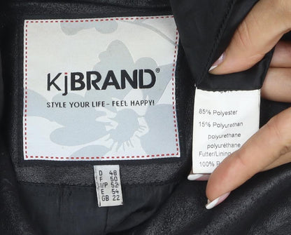 KJ Brand Women Black UK 22 Faux Leather Zip Pocket Sleeveless Waistcoat