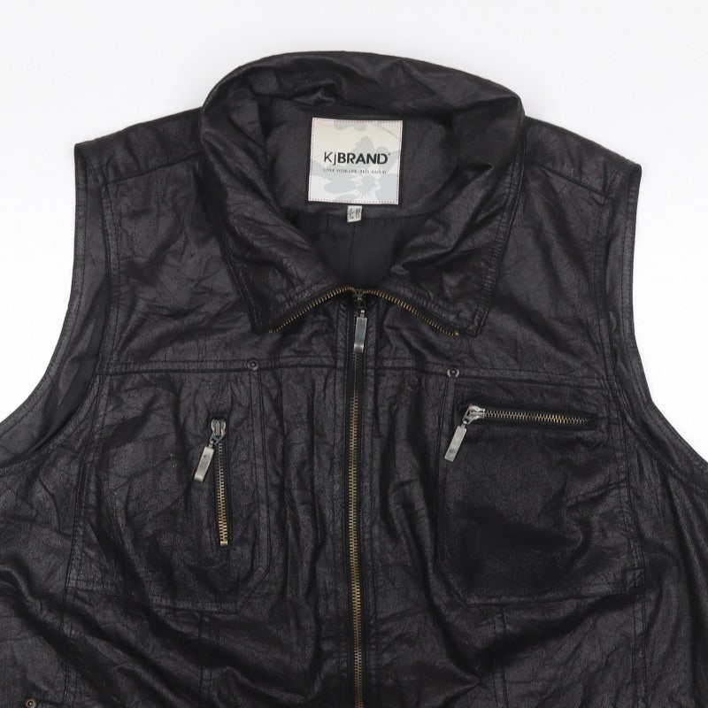 KJ Brand Women Black UK 22 Faux Leather Zip Pocket Sleeveless Waistcoat
