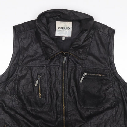 KJ Brand Women Black UK 22 Faux Leather Zip Pocket Sleeveless Waistcoat